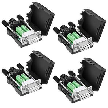 Imagem de BIFALE Conector de fuga DB9 (4 fêmeas), conector sem solda DB9 RS232 D-SUB adaptadores seriais 16 mm mais fino placa de fuga terminal de 9 pinos com caixa de parafusos longos tubo de cauda