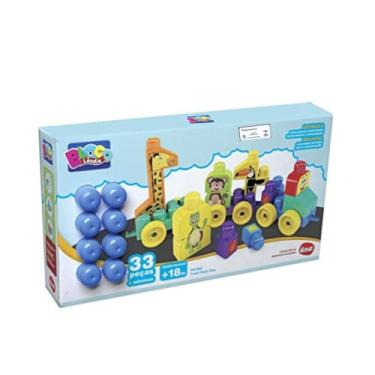 Imagem de Trem do Zoológico Blocolândia Dismat - 33 Peças de Blocos de Montar Educacionais, Inclui Adesivos de Animais, Plástico Virgem Seguro, Ideal para Crianças Acima de 18 Meses