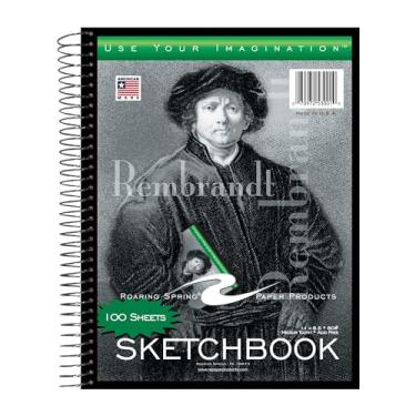 Imagem de Roaring Spring Caderno de desenho "Rembrandt", 28 x 21,6 cm, 100 folhas de papel de desenho branco pesado de 27 kg, encadernado em espiral