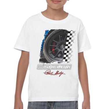 Imagem de Camiseta juvenil Shelby Wheel American Classic Muscle Car Racing Mustang Cobra GT500 Performance Powered by Ford Kids, Branco, GG