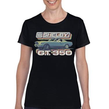 Imagem de Camiseta feminina vintage Shelby GT350 Shelby GT350 de corrida retrô Mustang Cobra GT Performance Powered by Ford, Preto, 3G