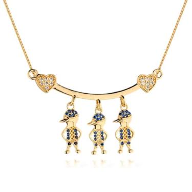 Imagem de Colar Corrente Feminina Pingente 3 Filhos Filhas Cravejados com Pedras Zircônias Azul Rosa Banhado a ouro 18k Banho paládio hipoalérgico Santo Estillo Semijoias (3 Meninos)