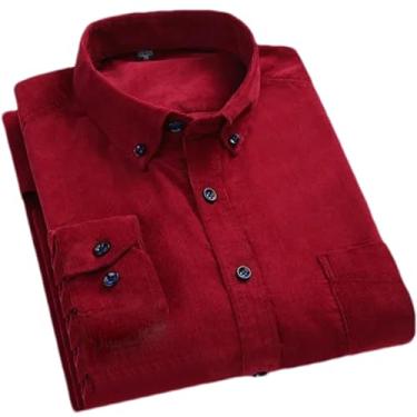 Imagem de Camisa masculina casual de algodão quente de veludo cotelê de manga comprida e gola de botão para outono/inverno, G706, M