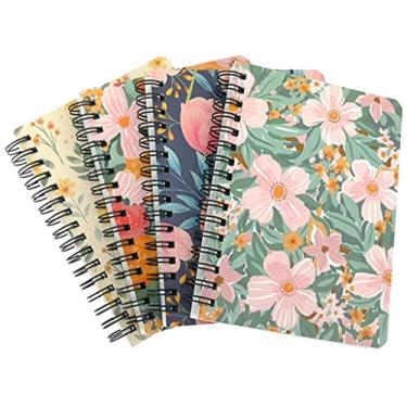 Imagem de ALIMITOPIA Pacote com 4 cadernos espirais A6, caderno pautado em arame, bloco de anotações, agenda de anotações, tamanho A6 (14 x 10 cm) e 80 folhas (floral-D)
