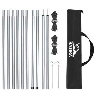 Imagem de Hasika Kit de reparo de poste de barraca de acampamento, incluindo estacas de cordas ajustáveis de 76 a 190 cm, substituição para toldo de lona Rainfly 2 conjuntos (10 seções)