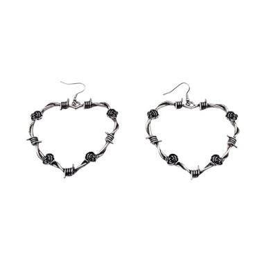 Imagem de Brincos de arame farpado gótico amor gota coração pingente grosso grande argola espinhos de metal para mulheres meninas gótico punk grande hip hop joias de festa, Zinco, Sem pedra preciosa