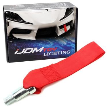 Imagem de iJDMTOY (1) Conjunto de tiras de gancho de reboque de corrida de alta estética vermelha compatível com Toyota Supra GR 2020 e posterior, feito de haste de reboque de ferro