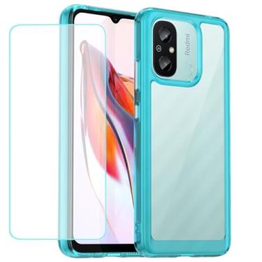 Imagem de Wanyuexes Capa para Redmi 12C/Poco C55/Redmi 11A Capa com protetor de tela de vidro temperado, antiamarelamento, parte traseira rígida transparente de policarbonato e capa protetora de TPU macio para