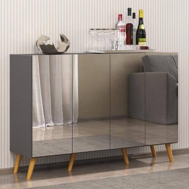 Imagem de Aparador Buffet 4 Portas Com Espelho e Pés Grafite Natural