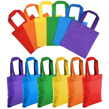Imagem de Aodaer 48 peças 6 cores não tecidas sacolas tote 21 x 21 cm, sacolas reutilizáveis de presente de festa com alças para lembrancinhas de aniversário, doces, brinquedos, lanches