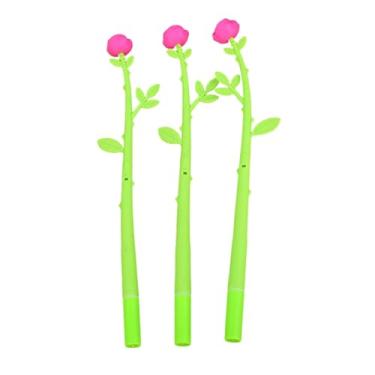 Imagem de Joucien Caneta neutra de borracha macia em forma de flor de 4 peças - 0,38 mm de desenho animado de secagem rápida preta neutra - bastão verde claro