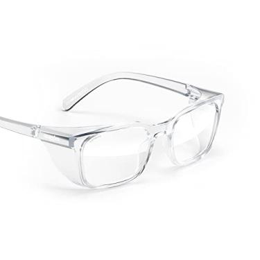 Imagem de Stoggles Óculos de segurança redondos de policarbonato com certificação Z87.1, à prova de arranhões e quebras, lentes com bloqueio de luz azul e UV, protetores superiores e laterais, revestimento