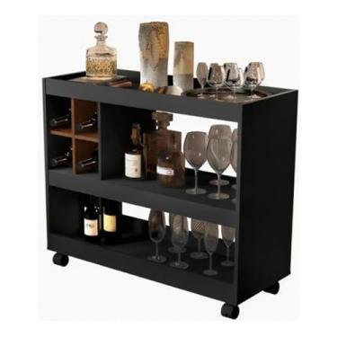 Imagem de Aparador Bar Buffet Para Sala Com Adega E Rodízios 4050 E&A (Preto/Nature)