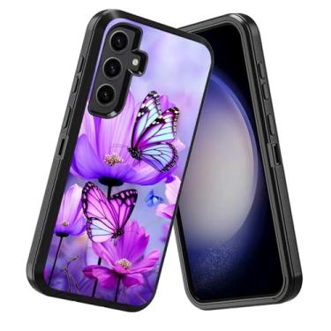 Imagem de DEHJYYIJUY Capa para Galaxy S24+/S24 Plus, à prova de choque à prova de poeira/queda, 3 camadas, resistente, capa protetora robusta para Samsung Galaxy S24 Plus 5G (6,7 polegadas, 2024), flores roxas