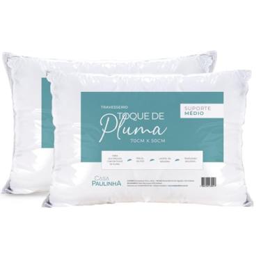 Imagem de Kit 02 Travesseiros 50x70cm Toque de Pluma pena Percal 180 Fios Lavável, Antiácaro e Antialérgico Branco Suporte Médio Nasa Up Froinhas 70x50 cm Fibrasca (2)