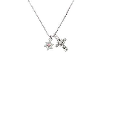 Imagem de Delight Jewelry Mini estrela de Davi com colar de cruz de rolagem de cristal, 45,7 cm + 5 cm, cristal, cristal