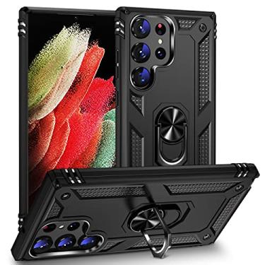 Imagem de Dionsibei Capa de impacto de queda de grau militar para Samsung Galaxy S23 Ultra 360 metal giratório suporte suporte armadura resistente à prova de choque capa para celular Galaxy S23 Ultra (preto)