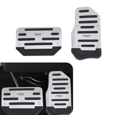 Imagem de Flygun Kit de decoração de pedal de freio de acelerador de carro, acessórios de capa de pedal de freio de veículo de borracha metálica durável, capas de substituição de pedal de transmissão automotiva antiderrapante universal (prata)