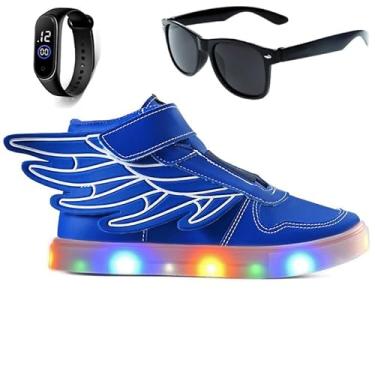 Imagem de Kit Tenis Infantil Led Meninos Botinha Asas Escolar Casual com Oculos E Relogio