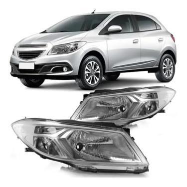 Imagem de Farol Onix Prisma 2013 2014 2015 2016 2017 2018 2019 Cromado - UNIDADE Lado:ESQUERDO (Motorista)