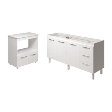 Imagem de Mobília Decor, Cozinha Balcão Armário Gabinete de Pia 150 cm Deise e Balcão Amanda para Forno Elétrico e Microondas Branco