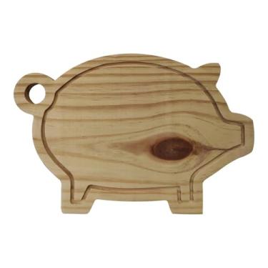 Imagem de Tábua para Carne em Madeira de Pinus Natural Maciço - Porco com Óleo Mineral Cor:PINUS NATURAL;Tamanho:22x33 CM