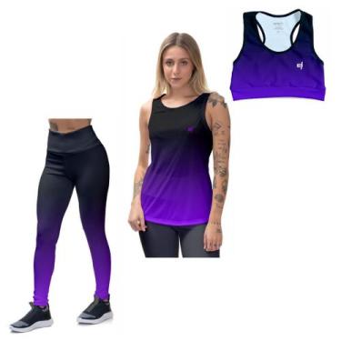 Imagem de Kit Regata Feminina Top Cropped Treino Calça Legging Confortável Ginás