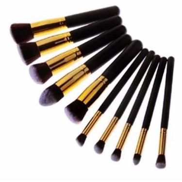 Imagem de Kit 10 Pincéis Kabuki Precisão Preto Maquiagem Profissional