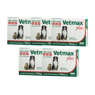 Imagem de Vetmax Plus 700mg Vetnil 4 comp. Cães e Gatos kit com 20