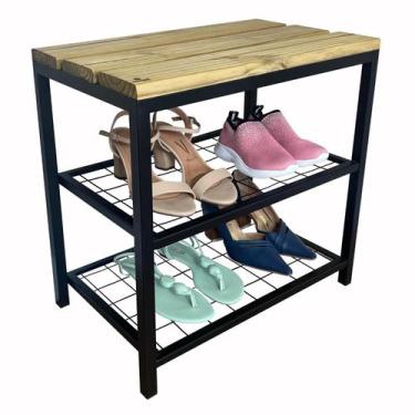 Imagem de Banco Sapateira Strassis Design SD-5001-50 Metal e Madeira Cor: Preta