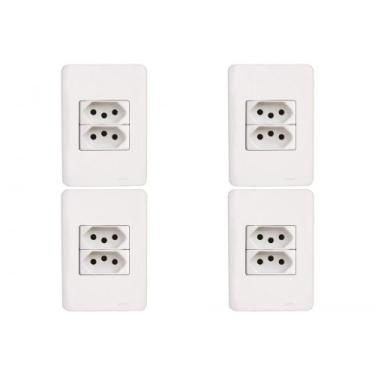 Imagem de Kit C/4 - Conjunto Perlex Aros 4X2 Branco Com Placa(2Toma...