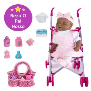 Imagem de Boneca Judy Negra 1ª Oração +  Bolsa Maternidade e Carrinho - Milk Bri