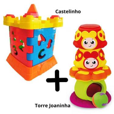 Imagem de Kit 2 brinquedos interativos com peças de encaixar e empilhar torre jo