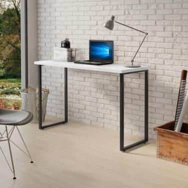 Imagem de mesa de estudo para quarto estilo industrial branco pé preto - Sonho d