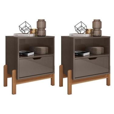 Imagem de Kit 2 Mesas de Cabeceira Antares 1 Gaveta - Casa D, Cinza Pérola