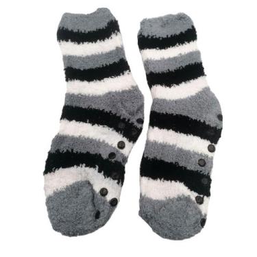 Imagem de Meia Pelúcia infantil Menino Inverno Listras Antiderrapante Quentinha 