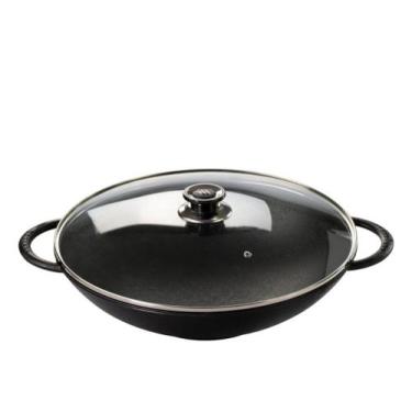 Imagem de Frigideira Wok Ferro Duas Alças  Com Tampa De Vidro 5,9 Litros  Envio 