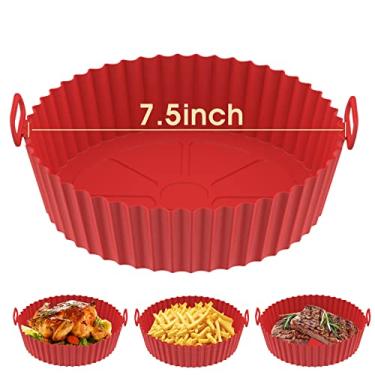 Imagem de 1 peça de forro de silicone Air Fryer, panela de silicone para fritadeira a ar de 19 cm, acessórios para forno de cesta de fritadeira a ar antiaderente segura para alimentos, substituição reutilizável de papel manteiga inflamável, serve para fritadeira a ar de 3 a 5 litros