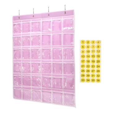 Imagem de HARFINGTON Tabela de bolso para sala de aula para celular, suporte de calculadora de telefone com 36 bolsos, organizador para pendurar na parede, rosa