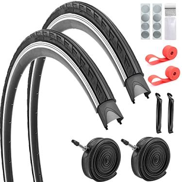 Imagem de SIMEIQI Pneus de bicicleta de estrada 700x25C com 2 válvulas internas Presta 2 alavancas e 8 peças kit de remendos Gluless Pneus de bicicleta dobráveis (700 x 25 30 TPI)