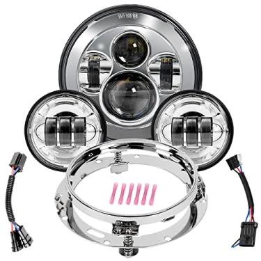 Imagem de Wisamic Farol de LED de 17,78 cm para motocicleta, lâmpadas de passagem de 11,43 cm, faróis de neblina e anel de montagem, compatível com Harley Davidson Road King Ultra Classic Electra Street Glide (prata)