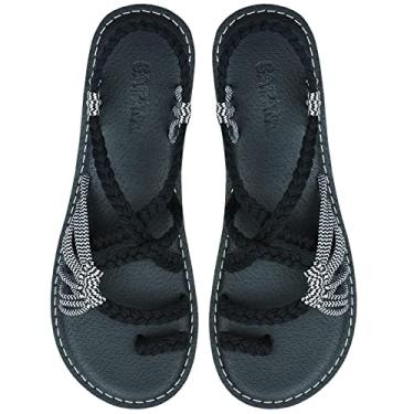 Imagem de Capana Sandálias rasas femininas de tecido - sandálias trançadas com tiras, sandálias de praia para mulheres verão elegante, sandálias boêmia de corda, sapatos femininos casuais de primavera,