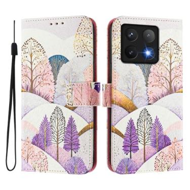 Imagem de Capa carteira para Xiaomi 14T Pro, 3 compartimentos para cartão, 1 compartimento para dinheiro, capa flip de couro PU com padrão fofo, capa com fivela magnética à prova de choque, compatível com