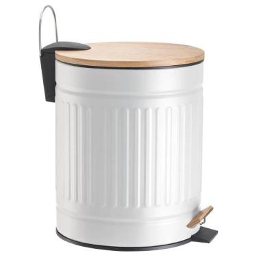 Imagem de Lixeira Fluted Branca 5l Cesto Tampa Bambu Fechamento Suave - Kadê