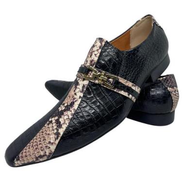 Imagem de Sapato Masculino Italiano Em Couro Preto Social Croco Ref: D618 - ART 