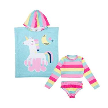 Imagem de Kit Praia Conjunto Biquíni Menina + Toalha Poncho Algodão - Fofotinhos