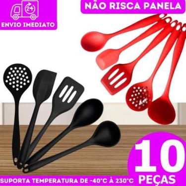 Imagem de Kit 10 Peça Silicone Conjunto Utensílios  2 Colher/ 2 Espátula/ 2 Espá