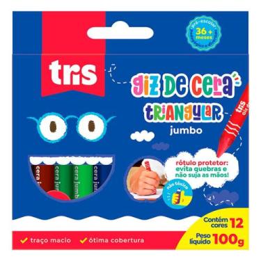 Imagem de Giz De Cera Tris Triangular Mega Color Jumbo 12 Cores 100g Ref: 684338