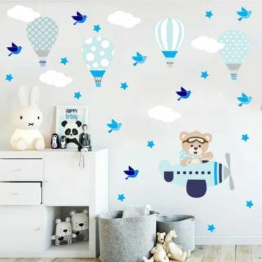 Imagem de Adesivo De Parede Quarto De Meninos Urso Aviador Pássaros - pinkie