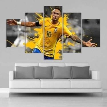 Imagem de Kit 5 Pçs Quadro Decorativo Mosaico Neymar Jogador De Futebol Arte Bol